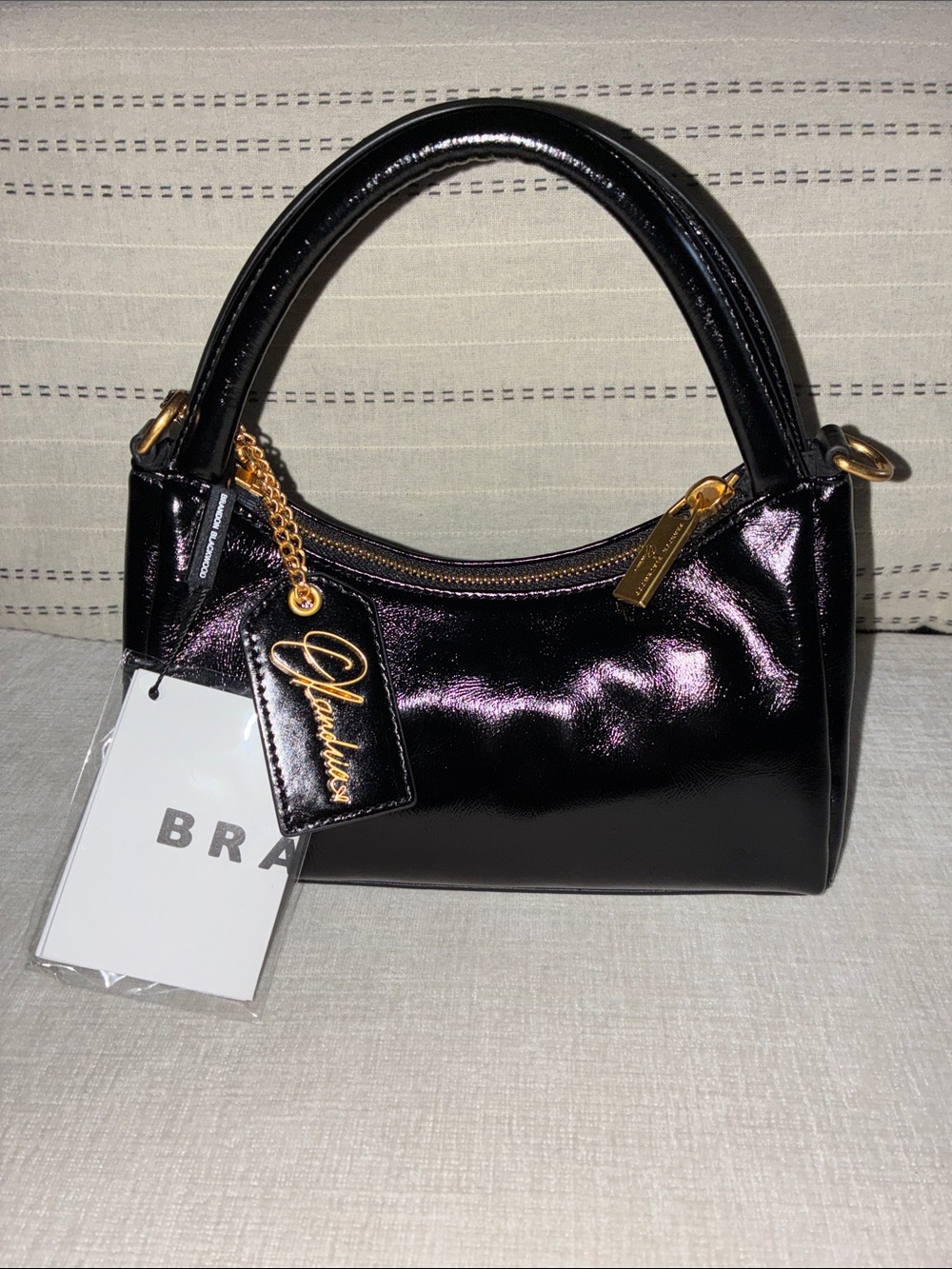 Brandon Blackwood Black Patent Mini Top-Handle Bag